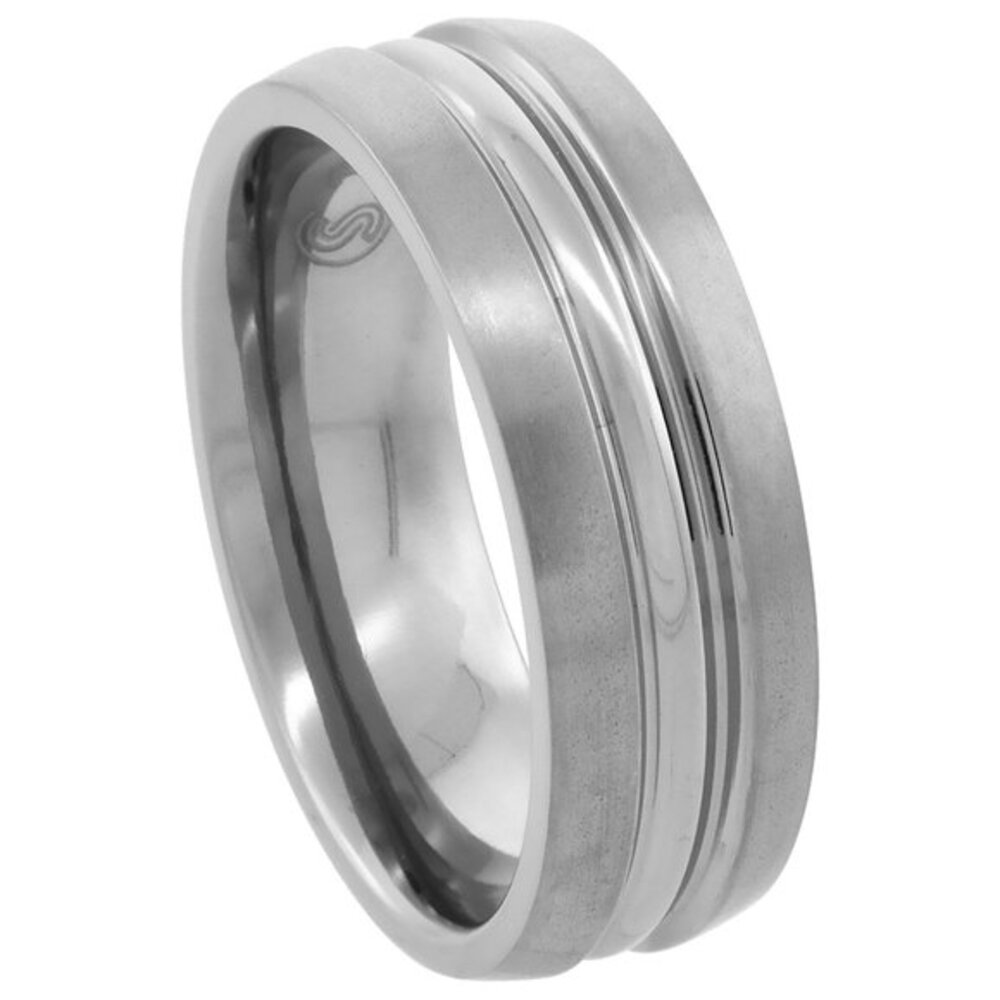 7mm Titanium Wedding Band Ring for Men Polished Convex Center Matte Edges